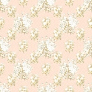 4" Toile Revival French Floral Bouquets in Blush Pink n Mustard Gold by Audrey Jeanne