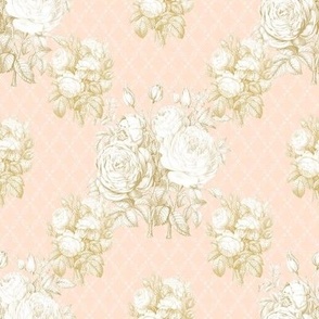 8" Toile Revival French Floral Bouquets in Blush Pink n Mustard Gold by Audrey Jeanne