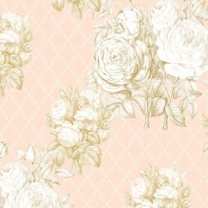 12" Toile Revival French Floral Bouquets in Blush Pink n Mustard Gold by Audrey Jeanne