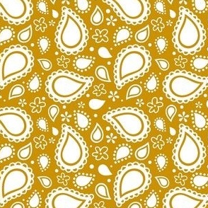 Small Scale Playful Paisley White on Mustard Yellow