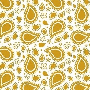 Small Scale Playful Paisley Mustard Yellow on White