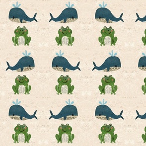 whale and frog newspaper collage / large