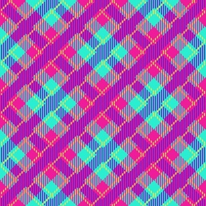 80s Retro Colors Pink Teal Yellow Purple Diagonal Busy Plaid