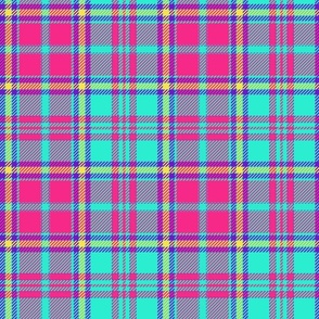 80s Retro Colors Pink Teal Yellow Purple Grid Busy Plaid