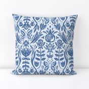 Modern-Art Deco- tulips & pomegranate | Medium |  Monochromatic dark azure