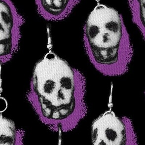 Fun Felted Rockabilly Halloween Skulls on Lilac and Black
