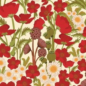 Woodland Poppies on  Oat Straw40-Large Scale