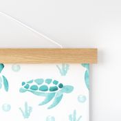 Aqua Ombre Watercolor Sea Turtle Print