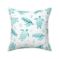 Aqua Ombre Watercolor Sea Turtle Print