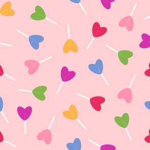 heart lollipops - multi-color on pink