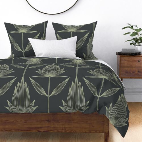 Doodle Flower - JUMBO - light sage green, Notre dame grey - Extra Large Floral