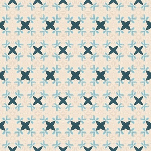 blue and brown X and K geometric pattern/ medium