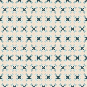 blue and brown X and K geometric pattern/ small