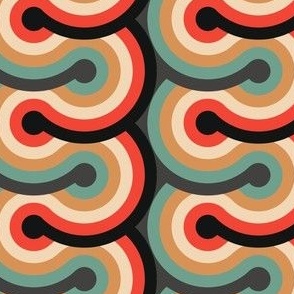 Warm 70s swirl classic geometric stripe in muted colors - medium scale