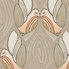 Carved Birds in Peach and Neutrals - XL