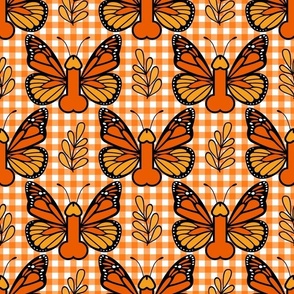 Bigger Scale Sassy Monarch Butterflies Orange Gingham