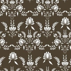Brown and White Etched florals