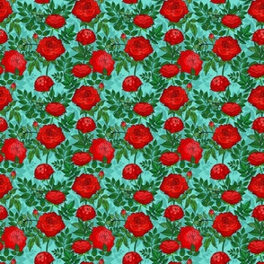 Red Roses on Teal (small scale) 