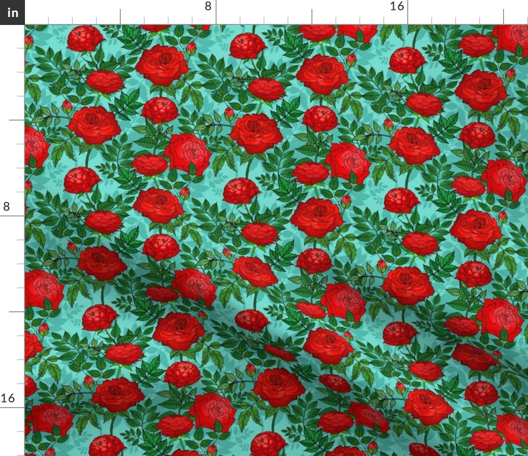 Red Roses on Teal (small scale) 