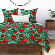 Red Roses on Teal (large scale) 