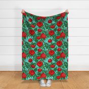 Red Roses on Teal (large scale) 