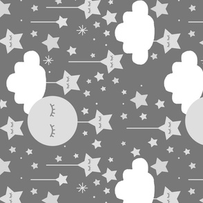 Moon Star Clouds Gray Nursery Baby Girl Boy Rotated 90