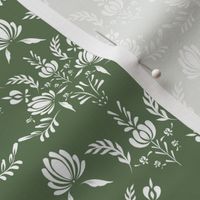 Green and White Etched florals