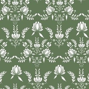 Green and White Etched florals