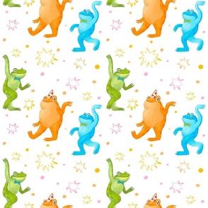 Funky frog fiesta: playful kids' dance party print for bedding and room decor