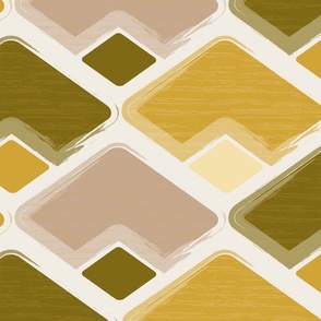 (XL) horizontal rhombus in brown, goldenrod yellow, olive grey with texture on white