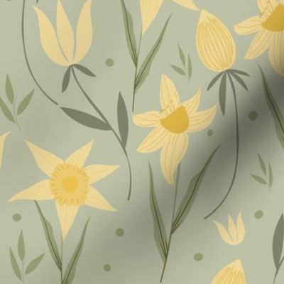 Fields of Daffodils | Yellow & Green | Florals | Medium Scale