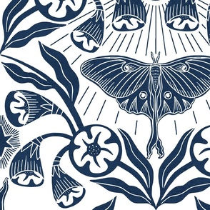 Luna Moth and Moonflowers Navy - Large