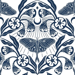 Luna Moth and Moonflowers Navy