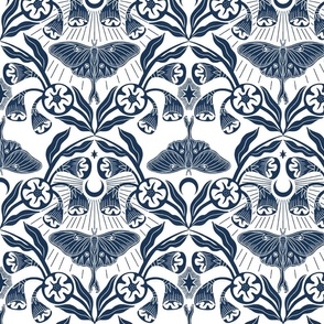 Luna Moth and Moonflowers Navy - Small
