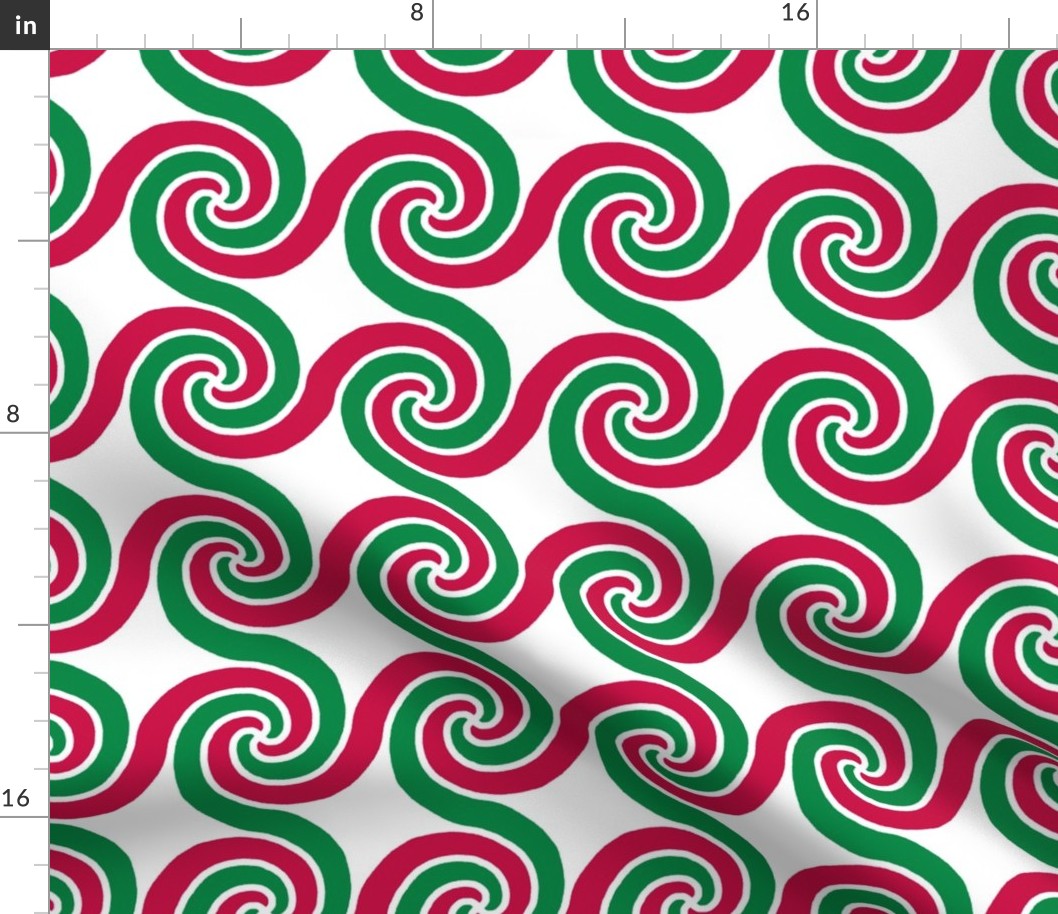 christmas swirls red and green on white