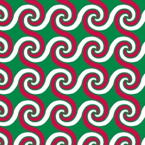 christmas swirls white and red on green