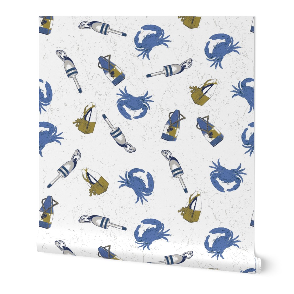 Large Scale Crabs and Buoys Pattern Blue, White and Gold