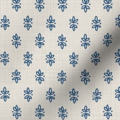 block print leaves - linen & blue