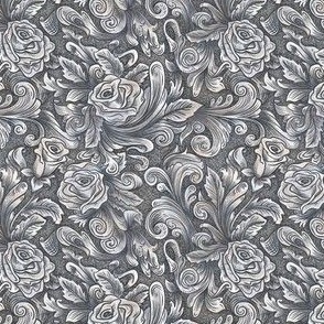 Faux Silver Texas Rose engraved style