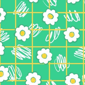 tween spirit grid floral scribble green yellow medium scale