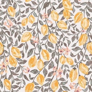 [Medium] Watercolor Citrus Lemon Vines in cream taupe pink yellow, maximalist