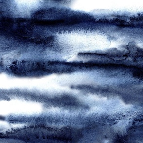 Watercolor Abstract Indigo Sky - Large Scale - blue navy ocean water waves beach