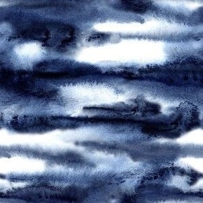 Watercolor Abstract Indigo Sky - Small Scale - blue navy ocean water waves beach