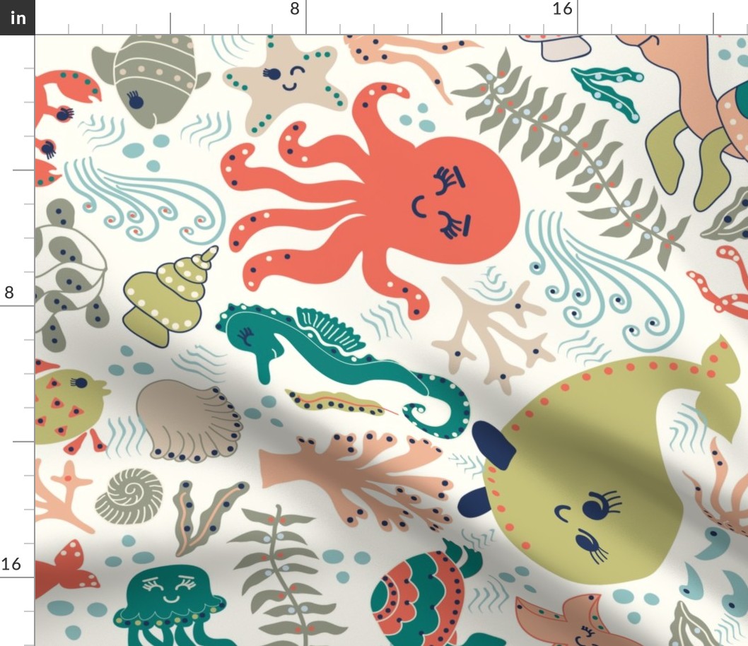 Under the sea - ocean animals - duvet cover for kids bedding set - Jumbo scale