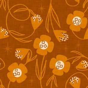 70s Modern Floral Vines Orange Rust