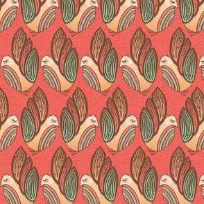 Carved Birds in Rows Retro Coral - Large