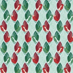 Carved Birds in Holiday Green and Red - Medium