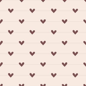 Maroon Burgundy Red Striped Hearts on Linen Cream