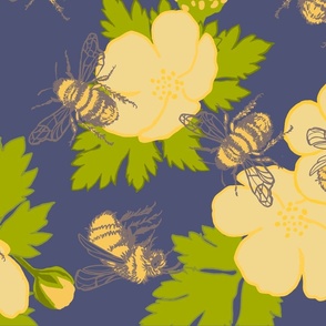 Bees and Buttercups navy