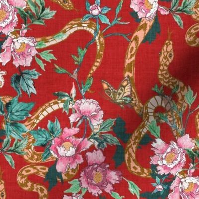 Snake and peony (red) MED 